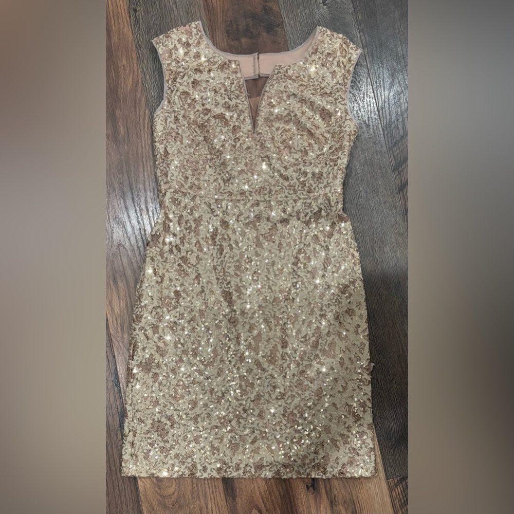 BCBGMaxAzria Gold Sequin Mini Dress in size 8 - Picture 2 of 15
